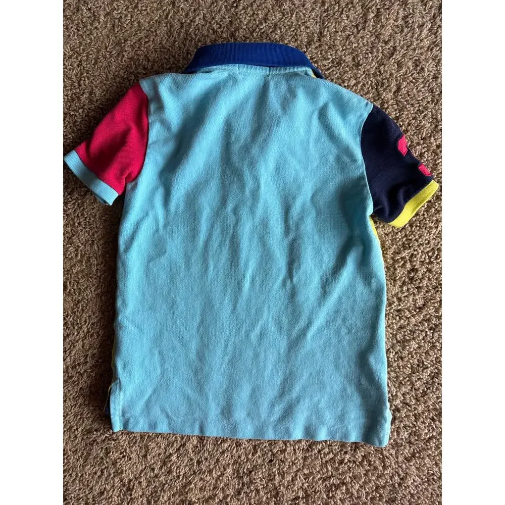 Polo by Ralph Lauren Bright Colorblock Big Pony Blue Logo #3 Sleeve Kids 7 Polo